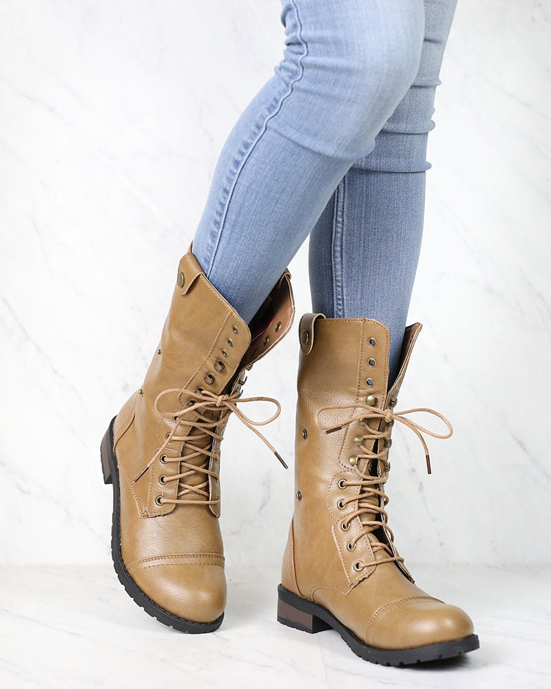 Final Sale - Adjustable Classic Combat Boots in Taupe