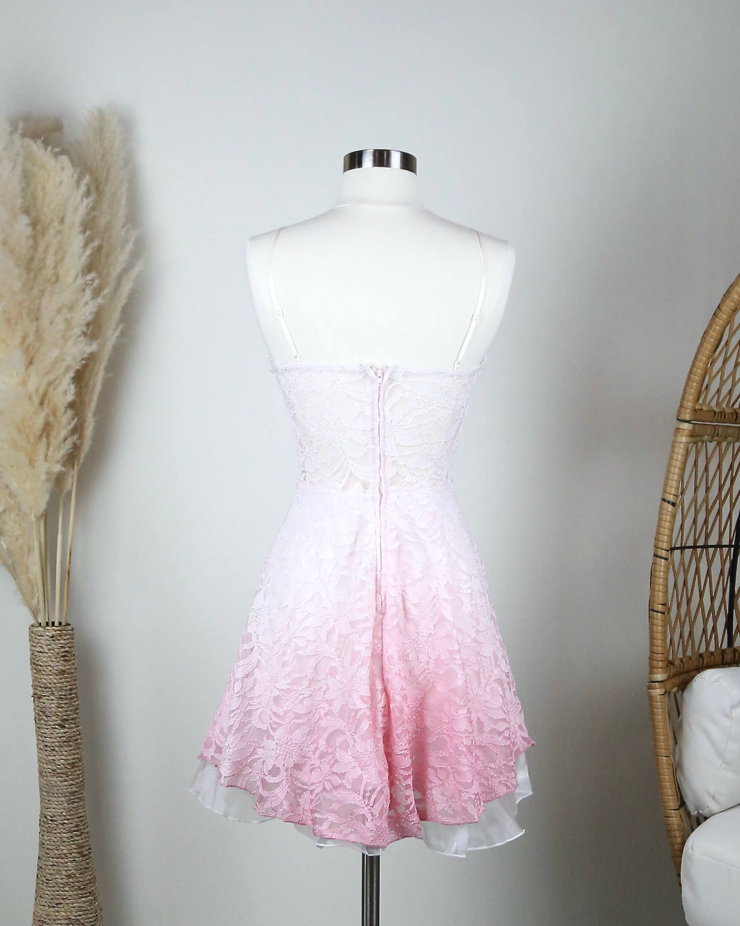 Final Sale - Glits & Glams Lacy Floral Dip Dye Fit and Flare Dress in Pink