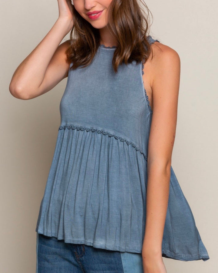 Final Sale - Vintage Acid Wash High-Low Racer Back Tank - More Colors