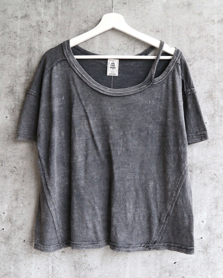 Free People - Alex Split Shoulder Tee - Charcoal