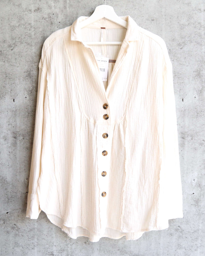 Free People - All About The Feels Linen Button Down Top - Ivory