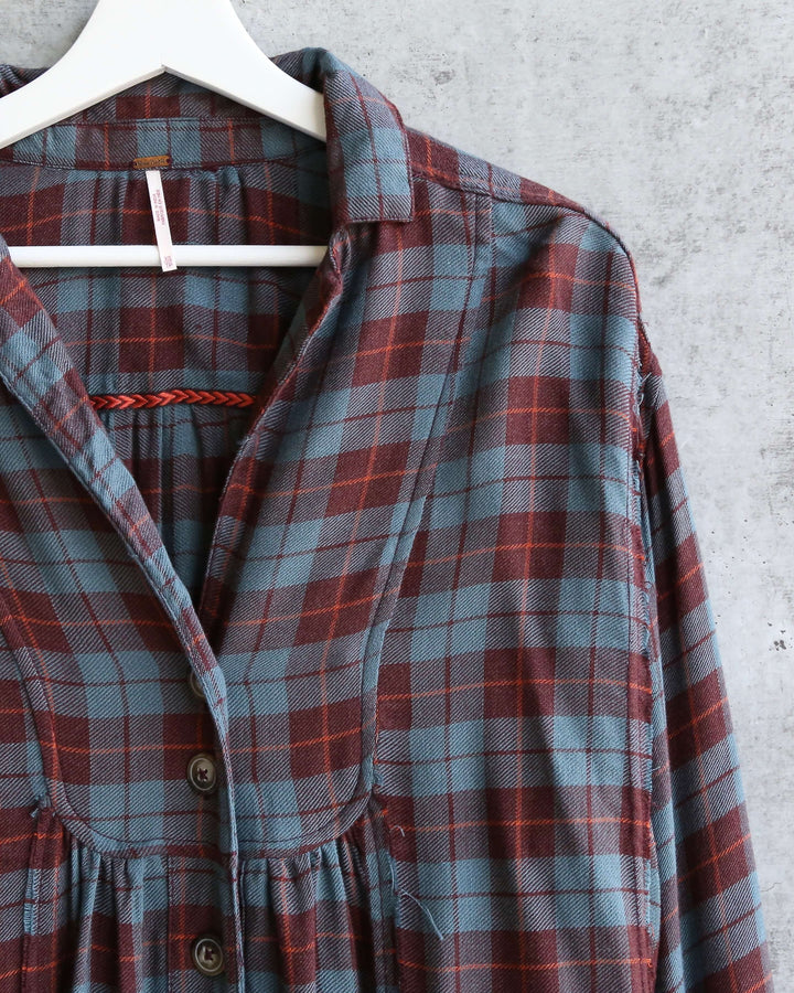 Free People - All About The Feels Plaid Button Down Top - Aubergine