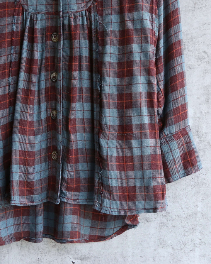 Free People - All About The Feels Plaid Button Down Top - Aubergine