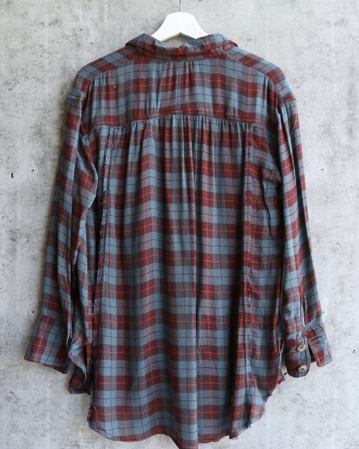 Free People - All About The Feels Plaid Button Down Top - Aubergine
