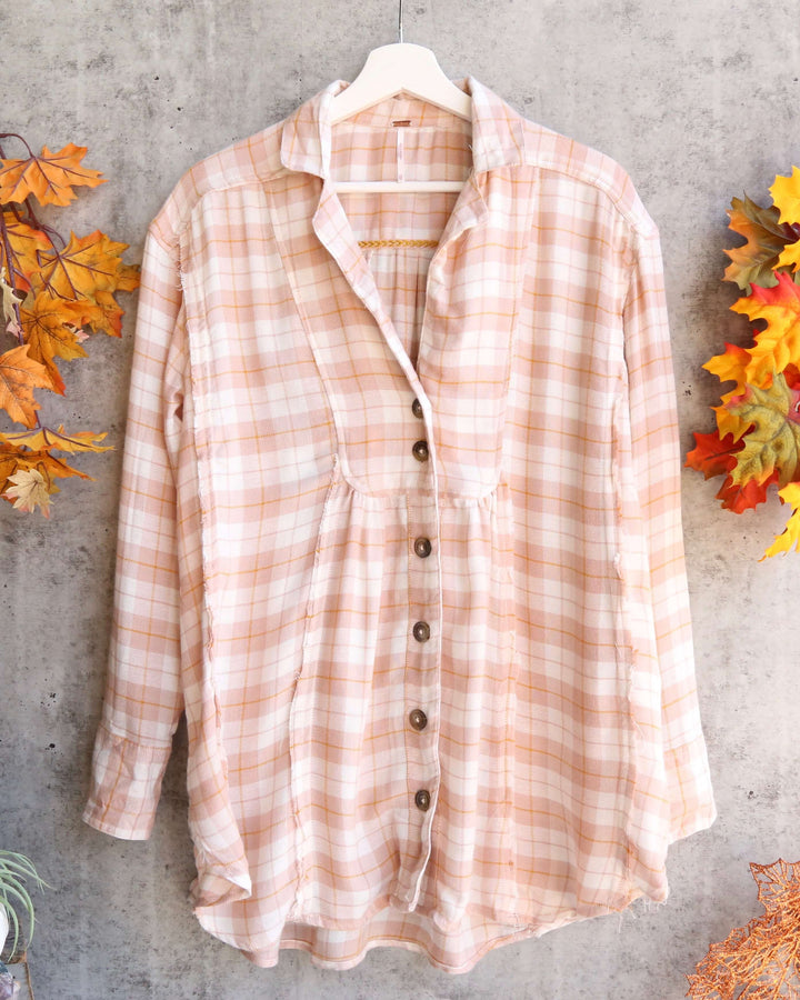 Free People - All about the feels plaid button down top - rose