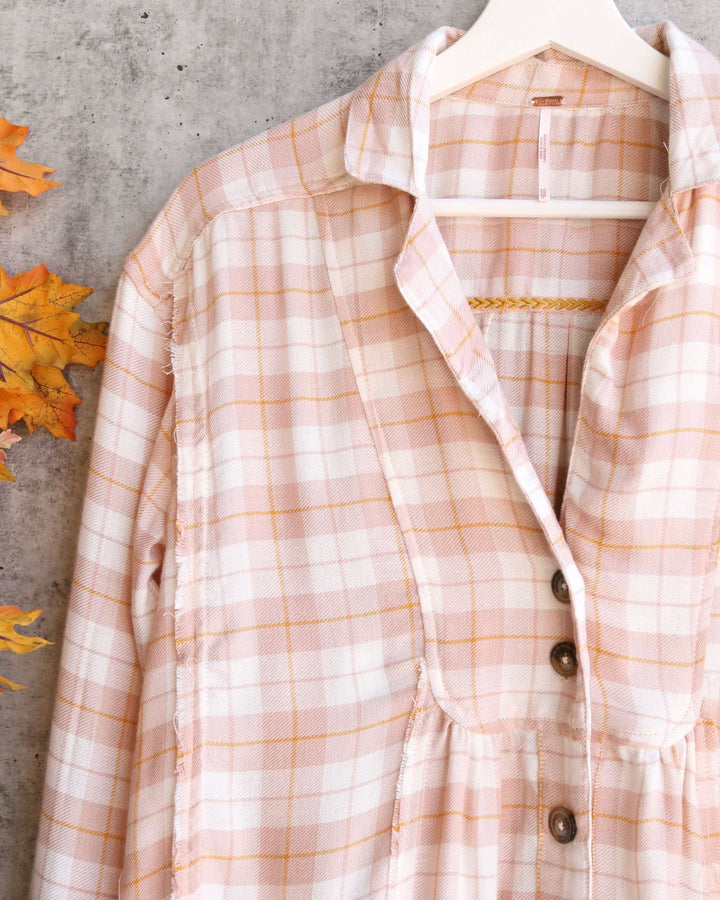 Free People - All about the feels plaid button down top - rose