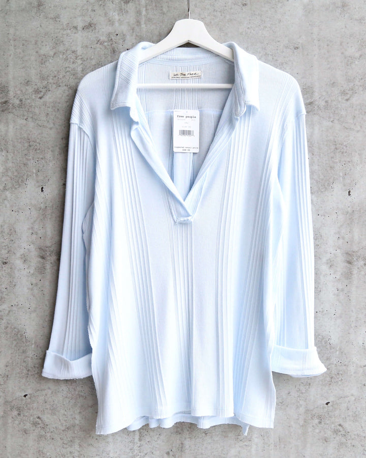 Free People - Annie Ribbed Long Sleeve Slouchy Pullover - Sky