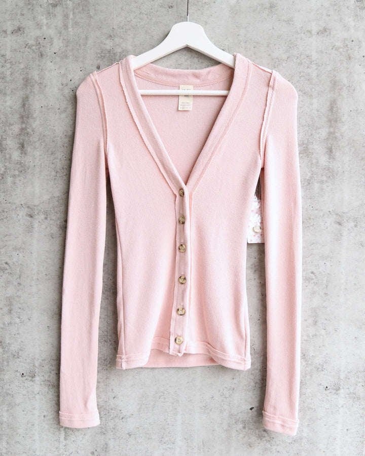 Free People - Call Me Cardi Fitted Button Down Cardigan Top - Pink