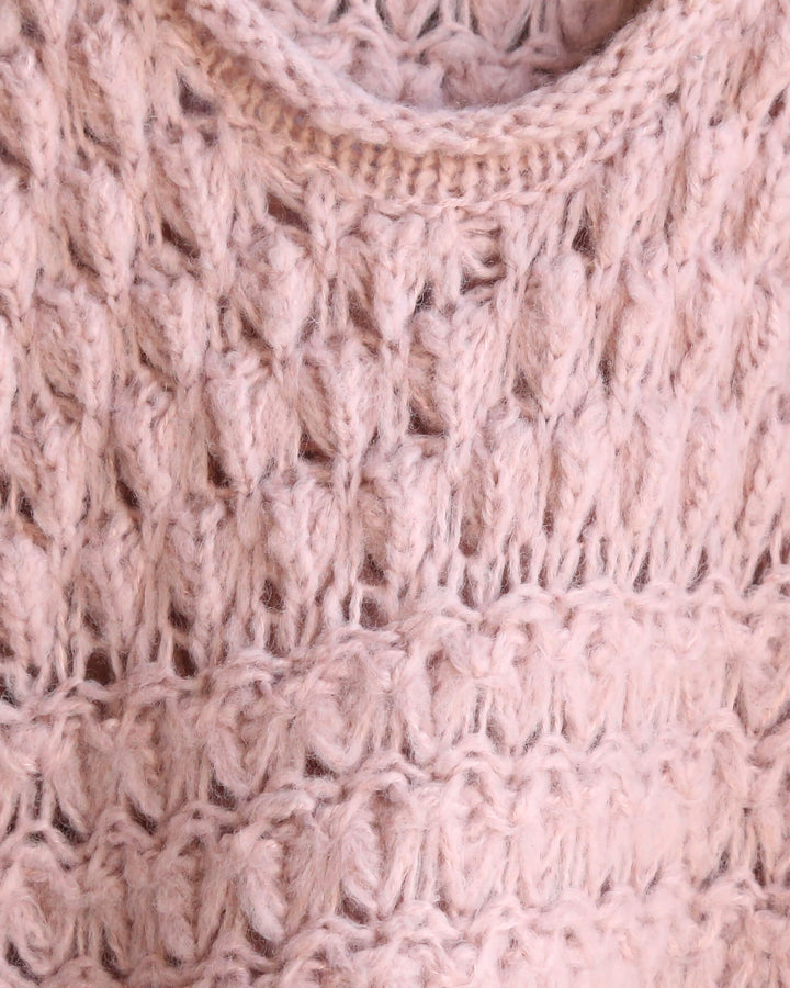 Free People - Crashing Waves Wool Blend Bishop Sleeve Chunky Knit Pullover Sweater - Mauve