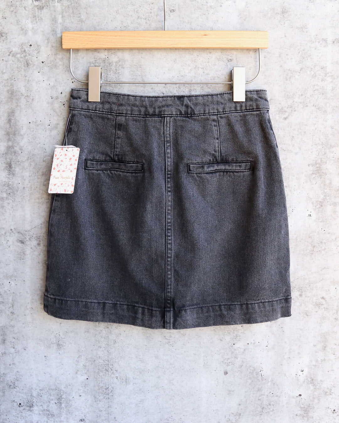 Free People - Don't Get Me Wrong Button Front Rigid Denim Skirt - Rocky Mountain Black