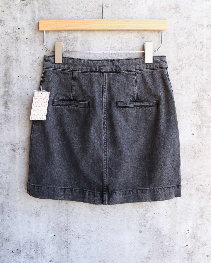 Free People - Don't Get Me Wrong Button Front Rigid Denim Skirt - Rocky Mountain Black