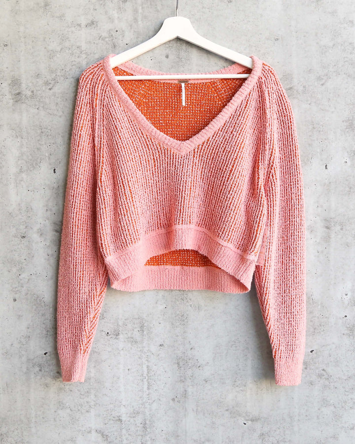 Free People - High Low V Textured Slouchy Sweater - Hot Tropics