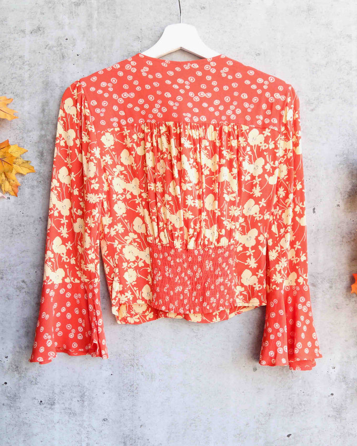 Free People - Lady Bohemian Button Front Floral Printed Blouse - Red