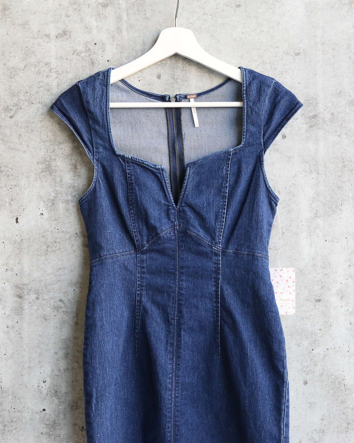 Free People - Lia Denim Bodycon Mini Dress in Blue