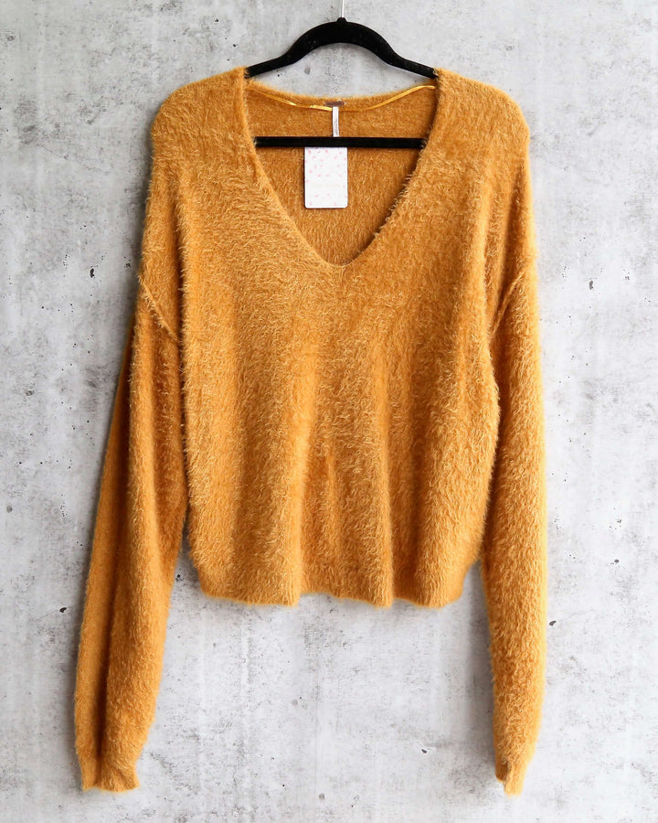 Free People - Princess V Neck Fuzzy Sweater - Gold