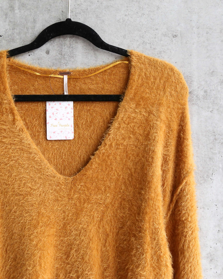 Free People - Princess V Neck Fuzzy Sweater - Gold