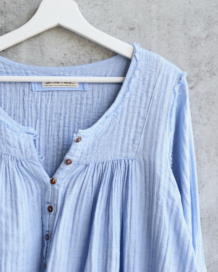 Free People - Sand Dune Linen Henley - Blue