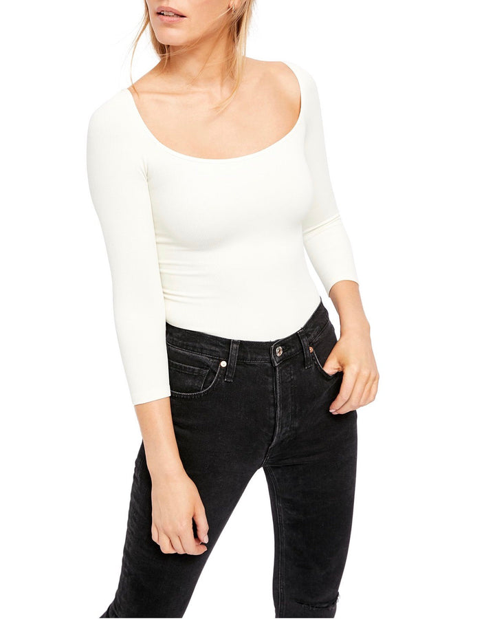 Free People - Square Neck 3/4 Sleeve Top in Ivory