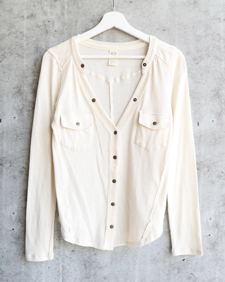 Free People - Starlight Henley Knit Button Down Top - Ivory