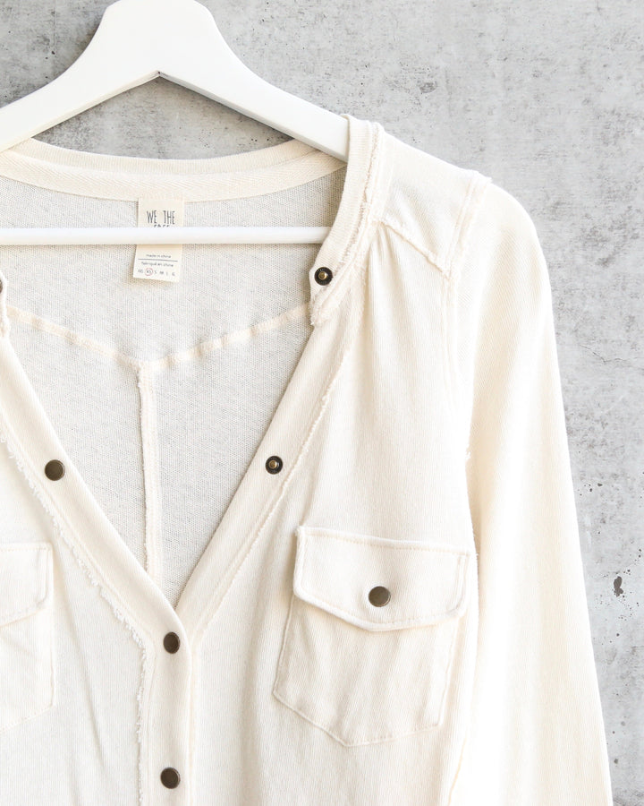 Free People - Starlight Henley Knit Button Down Top - Ivory