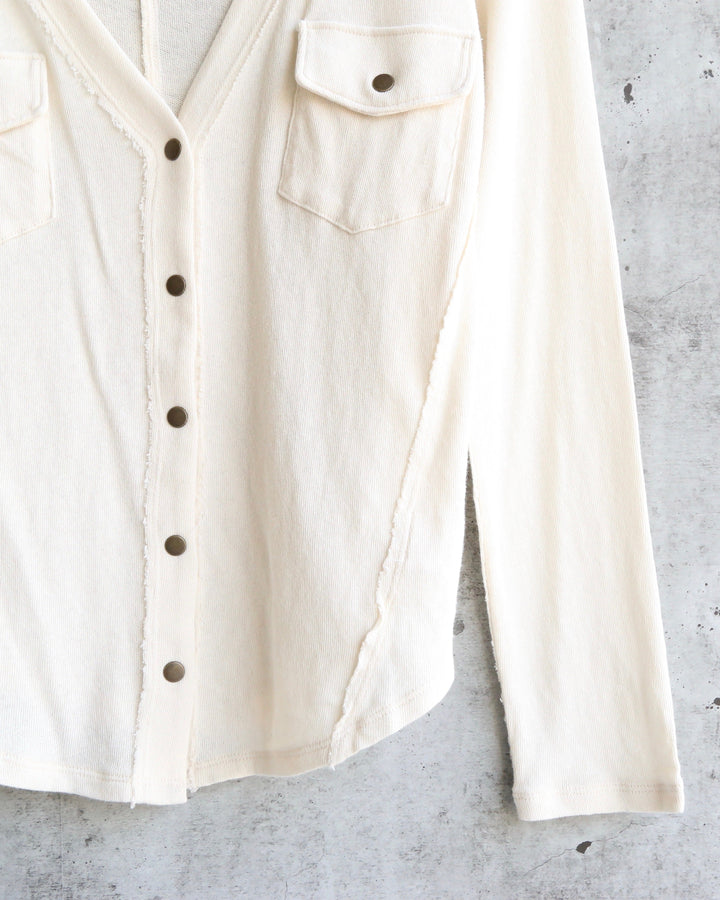 Free People - Starlight Henley Knit Button Down Top - Ivory