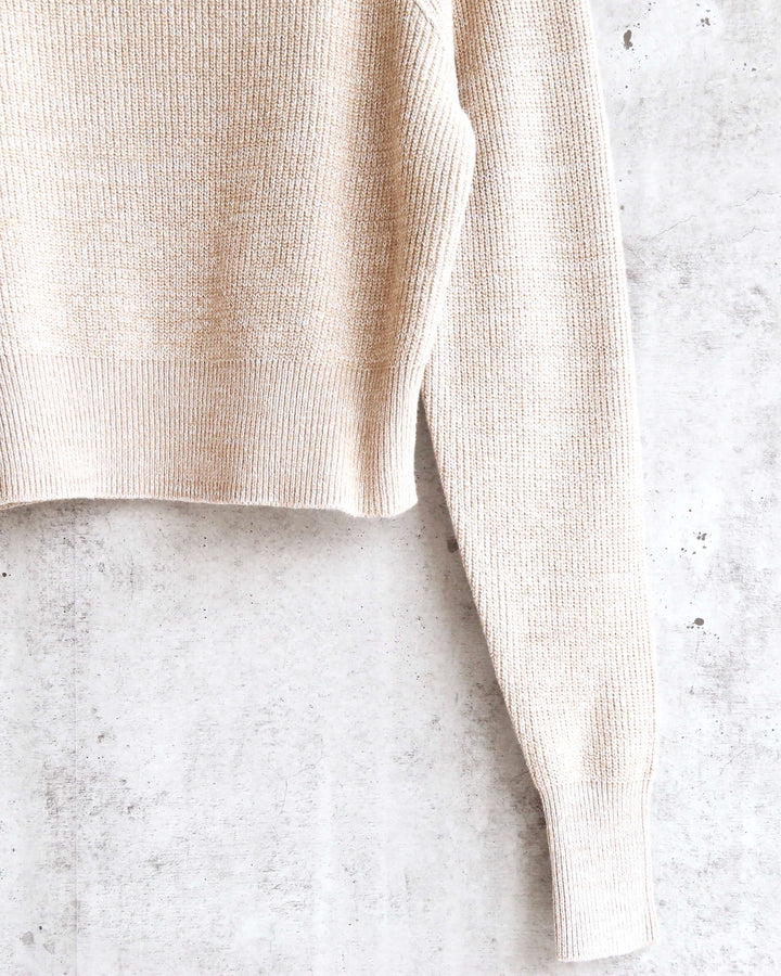 Free People - Too Good Ribbed Trim Pullover Sweater - Taupe