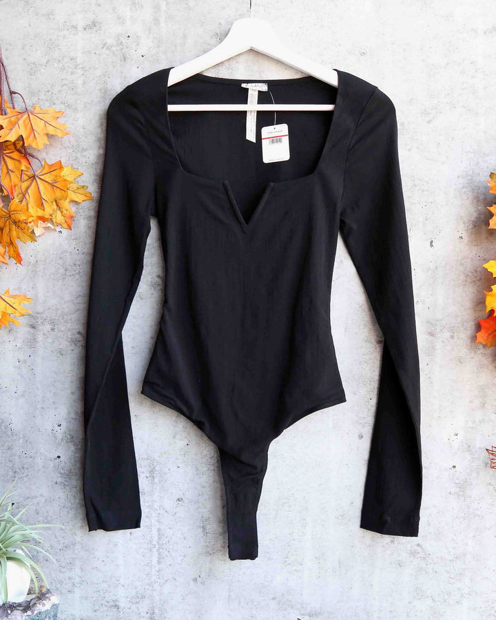 Free People - Zoe Long-Sleeve Thong Bodysuit - Black