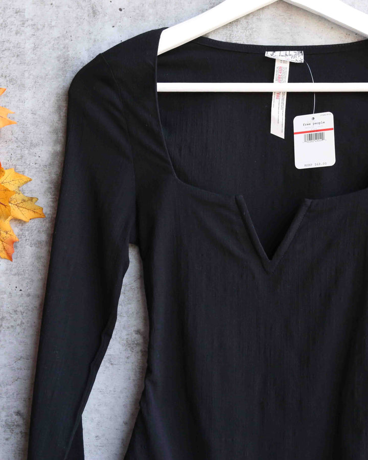 Free People - Zoe Long-Sleeve Thong Bodysuit - Black