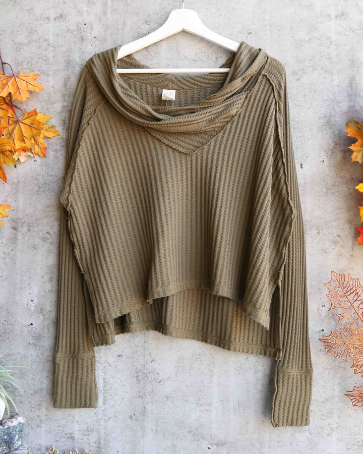 Free People - Wildcat Relax Dolman Cowl Neck Thermal Top in Moss/Military Green