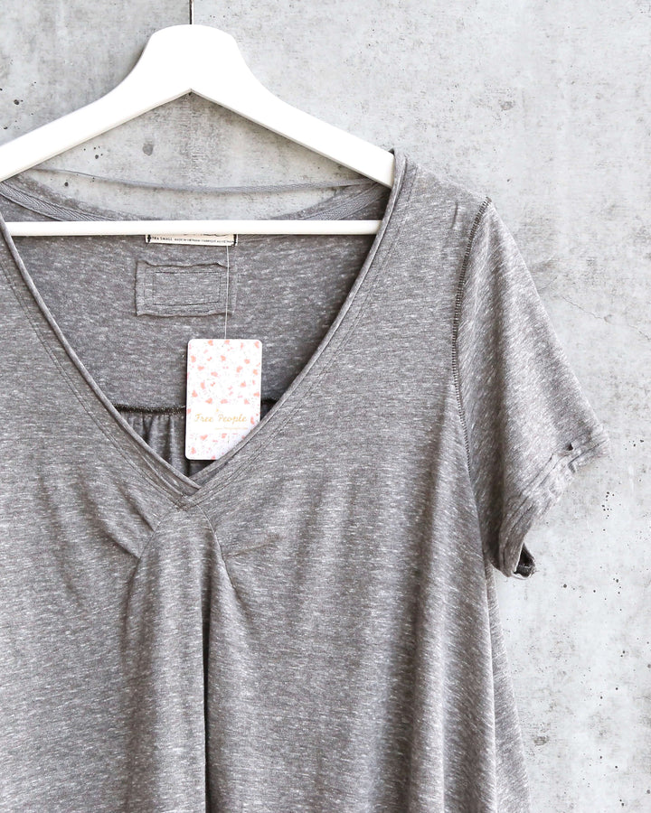 Free People All You Need Ruched V-Neck Tee - Bitter Olive