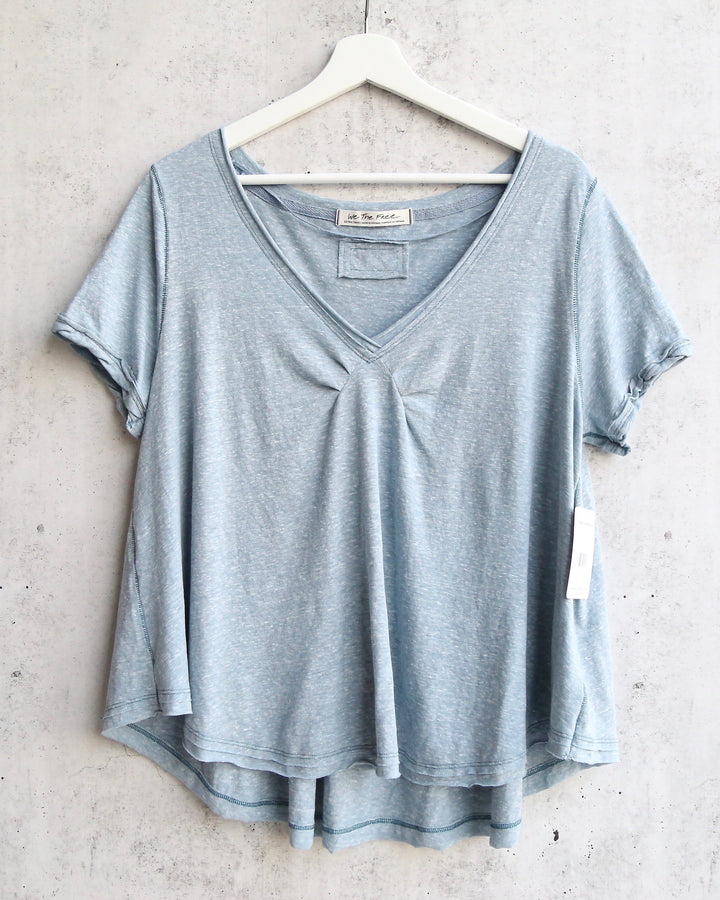 Free People All You Need Ruched V-Neck Tee - Ocean Blue Shade Green