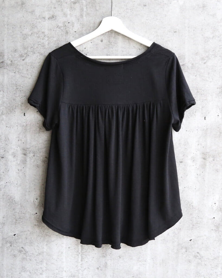Free People All You Need Ruched V-Neck Tee - Black