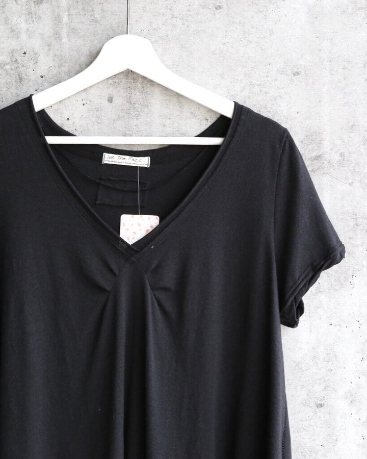 Free People All You Need Ruched V-Neck Tee - Black