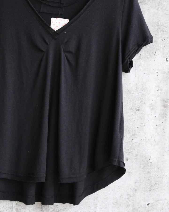 Free People All You Need Ruched V-Neck Tee - Black
