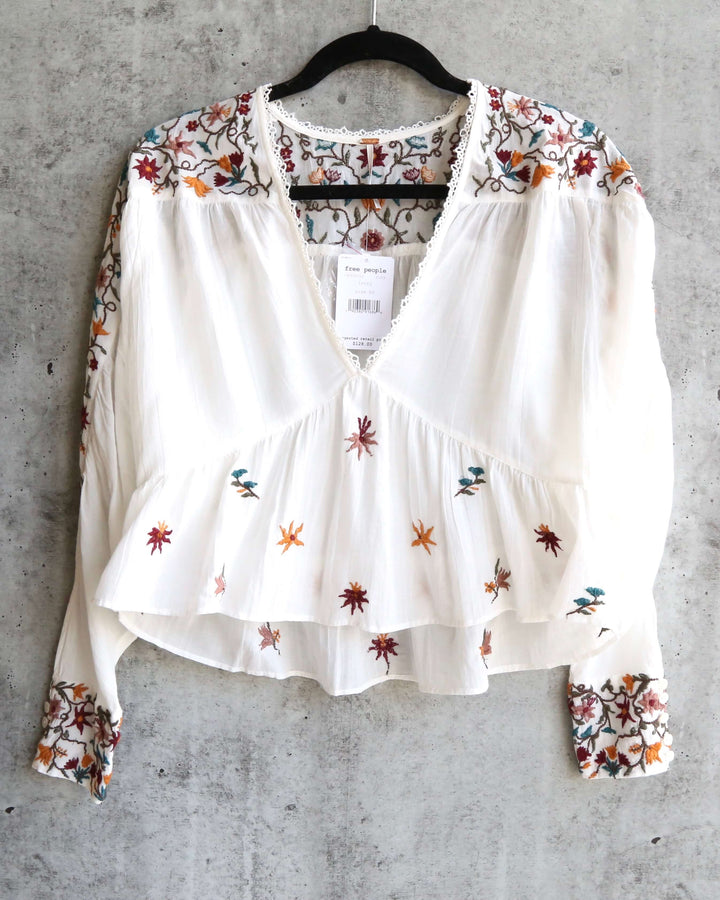 Free People Ava Embroidery Blouse - Ivory
