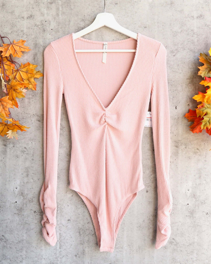 Free People - Cozy Up With Me Knitted Bodysuit - Pink Salt