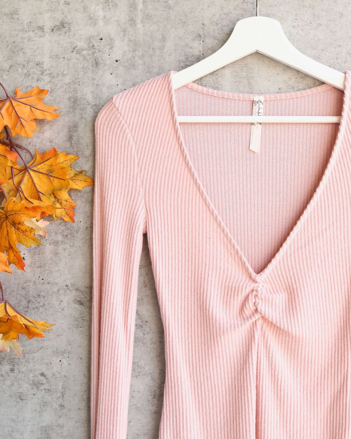 Free People - Cozy Up With Me Knitted Bodysuit - Pink Salt