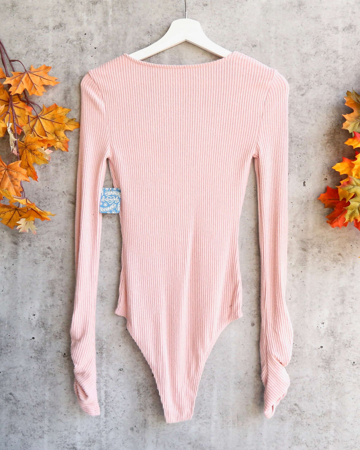 Free People - Cozy Up With Me Knitted Bodysuit - Pink Salt