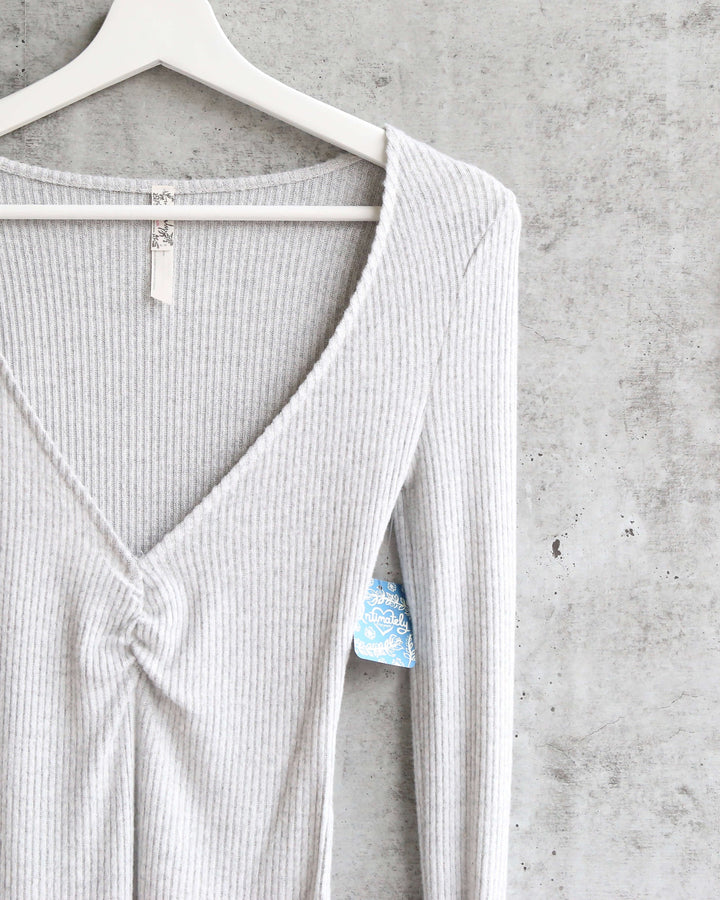 Free People - Cozy Up With Me Knitted Bodysuit - Pebble Grey