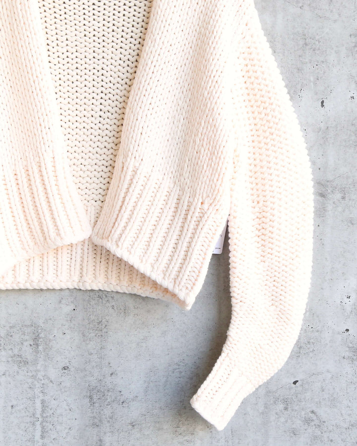 Free People Glow For It Chunky Knit Open Front Ribbed Hem Cardi in Ivory