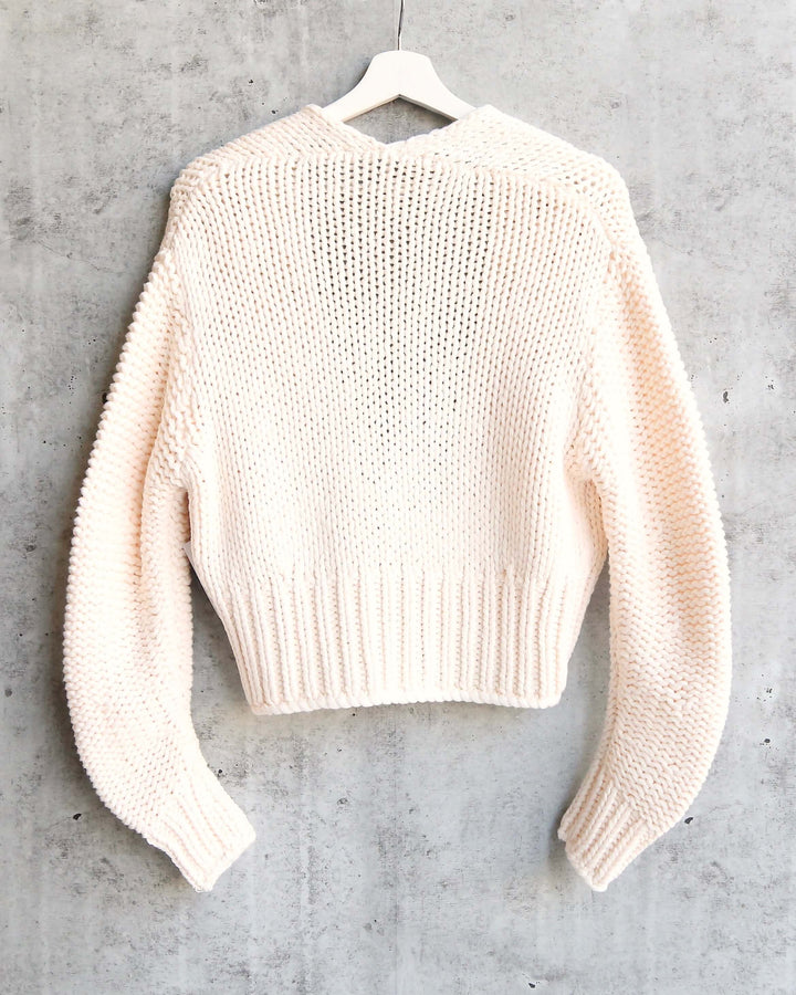 Free People Glow For It Chunky Knit Open Front Ribbed Hem Cardi in Ivory