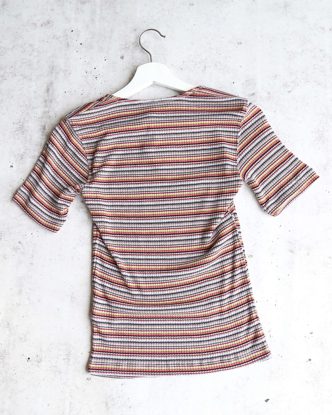 Free People Striped Wild Square Neck Retro Inspired Tee in Grey