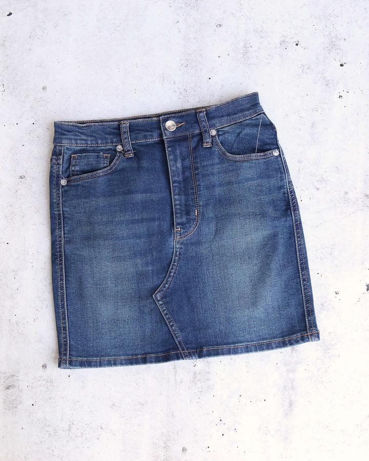 Free People Teagan Denim Mini Skirt in Dark Denim
