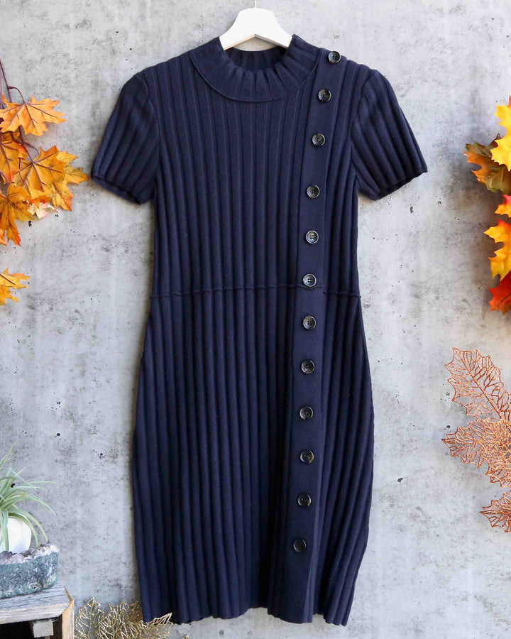 Free People - Lottie Ribbed Knit Mini Dress - Navy