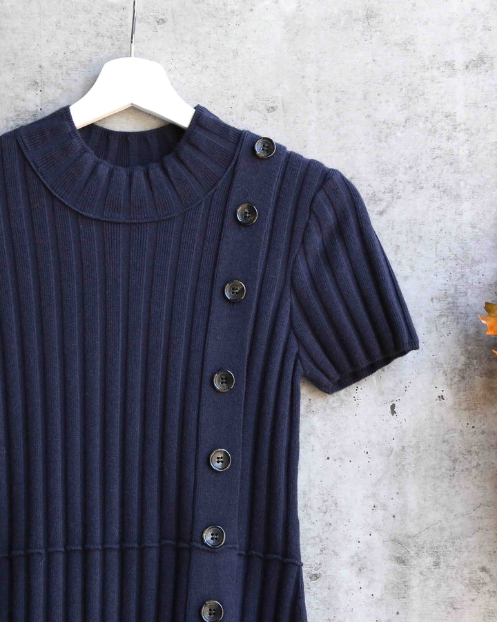 Free People - Lottie Ribbed Knit Mini Dress - Navy