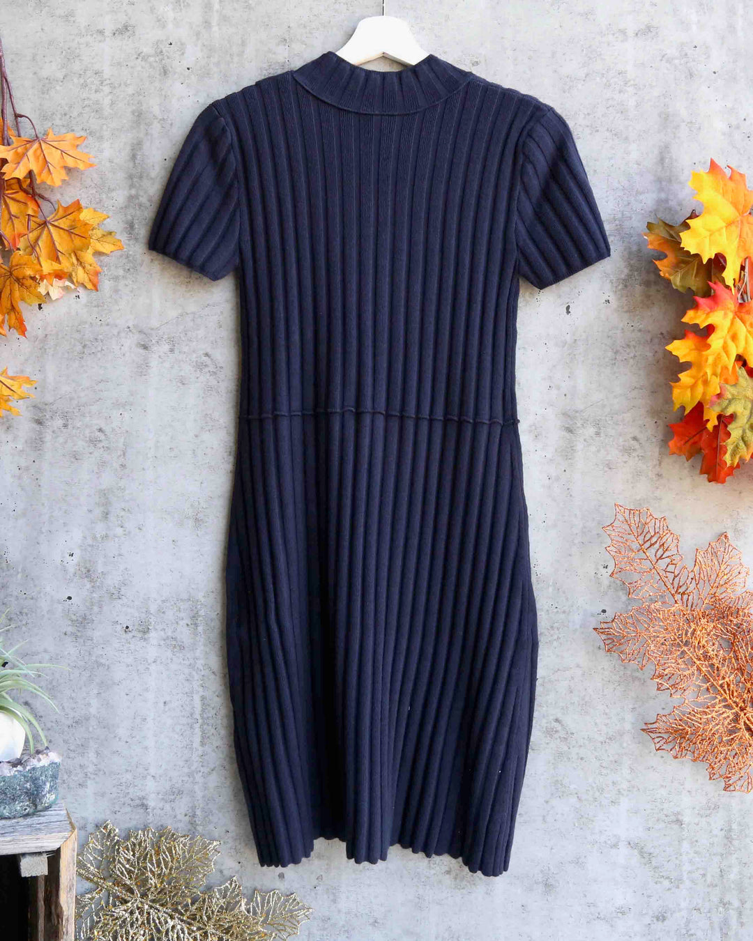 Free People - Lottie Ribbed Knit Mini Dress - Navy