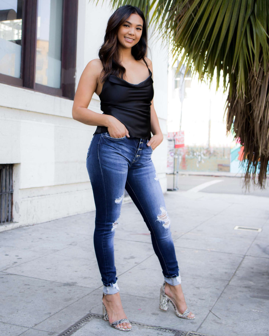 Gemma Faded Medium Wash High Rise Distressed Skinny Jeans