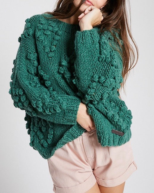 Heart On My Sleeves Handmade Relaxed Open Knit Knitted Sweater in Green