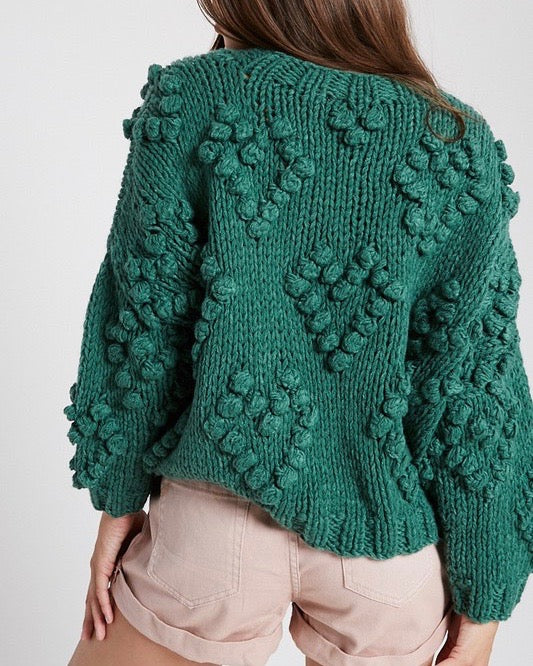 Heart On My Sleeves Handmade Relaxed Open Knit Knitted Sweater in Green