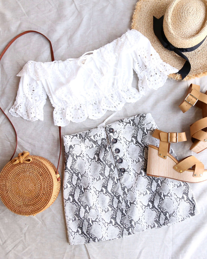 Honey Punch - Eyelet Off-The-Shoulder Crop Top in White